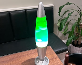 Vintage Original 1990s Lava Lamp Silver Rocket Ship Starship Blue