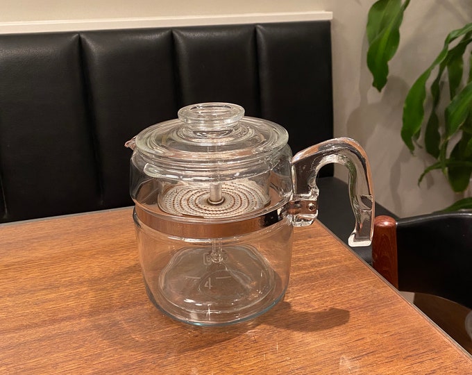 Stove Top Old Pyrex Coffee Percolator Vntage Pyrex Flameware 7756-B  Stovetop Percolator, Clear Glass Coffee