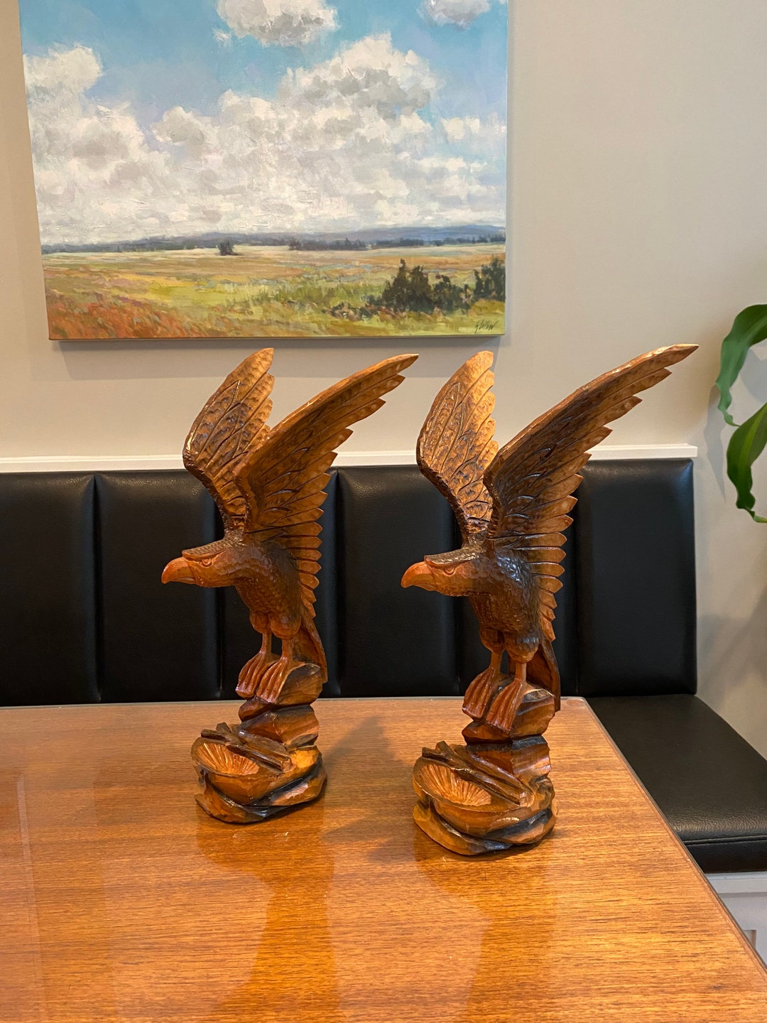 Pair of Vintage Eagle Wood Statute Carvings Eagle Statutes Vintage Wood