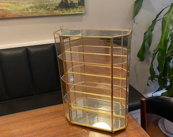 Vintage Brass Glass Curio Cabinet Etagere Display / MCM Brass Glass Curio Cabinet Shelf / MCM Brass Glass Display