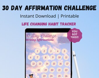 30 Day Challenge | Affirmation | Digital, Changing Habits, Printable, Affirmation Challenge, Self Care Challenge, Monthly Challenge