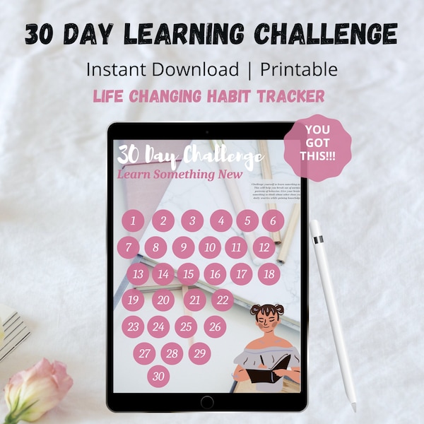 30 Tage Challenge | Lerne etwas Neues | Digital, Gewohnheiten ändern, druckbar, Lernherausforderung, monatliche Herausforderung