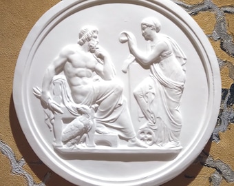 relief rond en plâtre "Zeus et Clio" d'après un modèle ancien