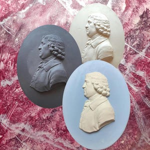 Josiah Wedgwood Portrait Medallion Worthies, gipsen reliëf ovaal, Wedgwood blauw en wit en zwart