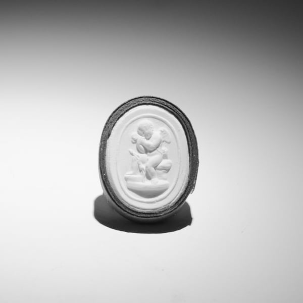 P86, petit Cupido, chameau, empreinte plâtre, Intaglio, forme de la collection d’intaglio de James Tassie (1735-1799)