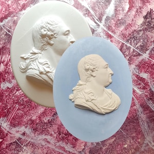 David Garrick Portrait Medaillon Worthies, Gipsrelief oval, Wedgwood blau und weiss