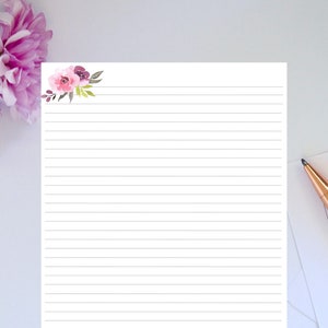 Papel de carta imprimible floral l Papel forrado l Papel de carta imprimible floral l Papel de escritura imprimible l Juego de escritura de letras
