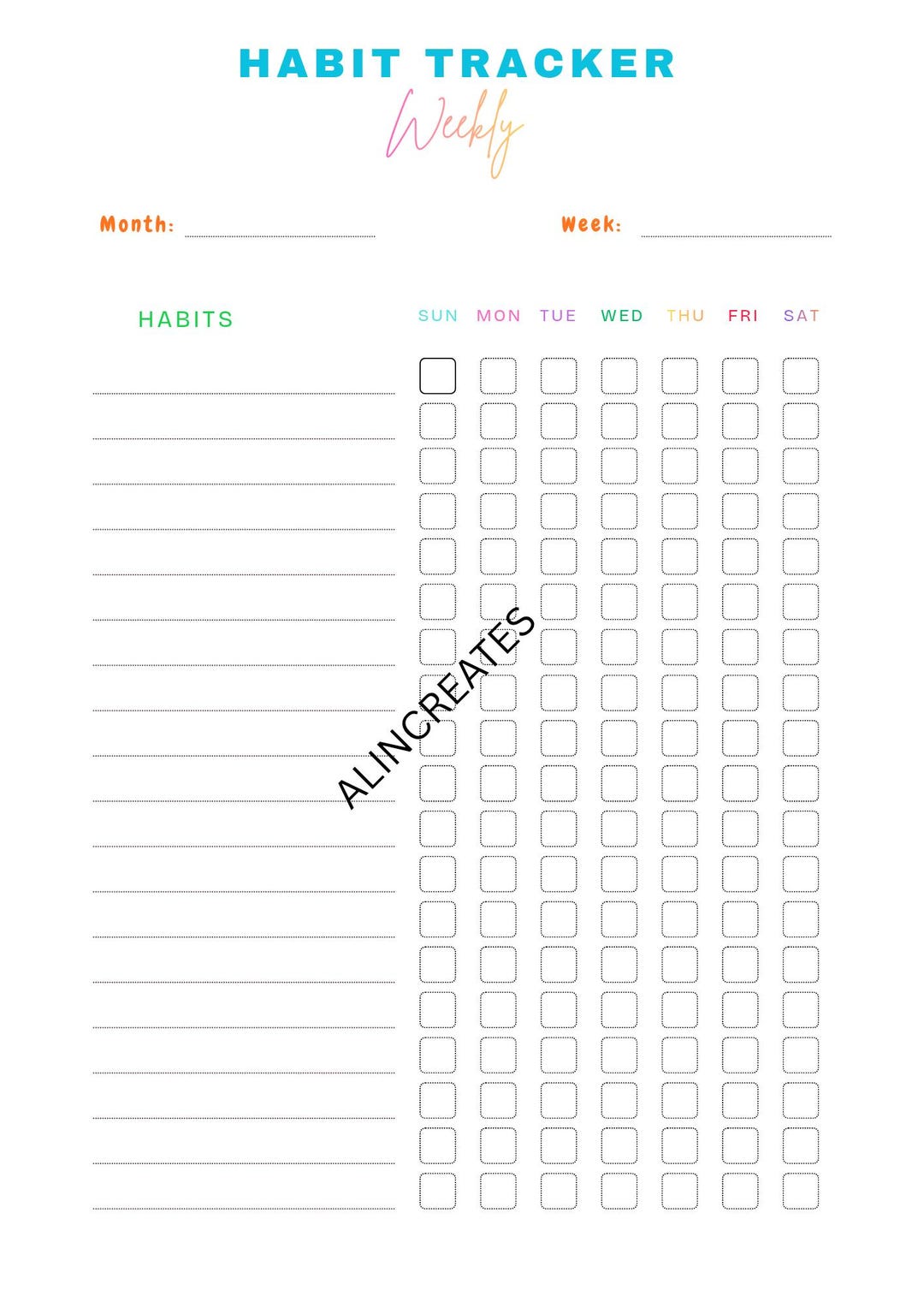 Printable Weekly Habit Tracker | Minimalist Productivity Planner ...