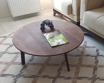 Round Wooden Folding Coffee Table: Low Floor Table