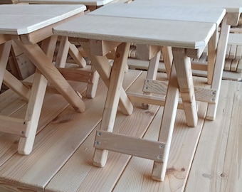 Handmade Wooden Folding Stool: Portable Camping Chair Set