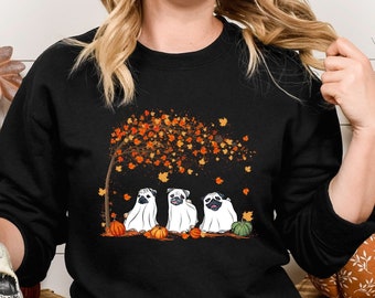 Ghost Cute under Fall Tree Shirt, Cute dog ghost shirt, Halloween dog shirt