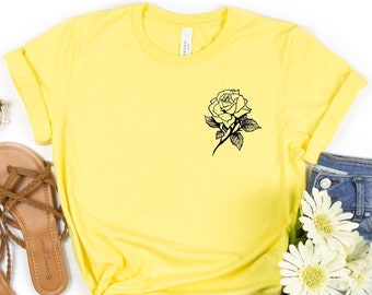 Rose Shirt, Red Rose Shirt, Rose Pocket Shirt, Red Rose Pocket Shirt, Women’s Shirts, Flower Shirt, Rose Lover Shirt, Pocket Print Rose Tee