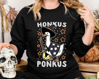 Halloween Witch Goose Honkus Ponkus Sweatshirt, Witch Goose Sweatshirt, Silly Goose Shirt, Hokus Pokus Sweatshirt, Halloween Witch Hoodie
