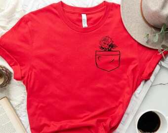 Rose Shirt, Red Rose Shirt, Rose Pocket Shirt, Red Rose Pocket Shirt, Women’s Shirts, Flower Shirt, Rose Lover Shirt, Trendy shirt, Best Tee