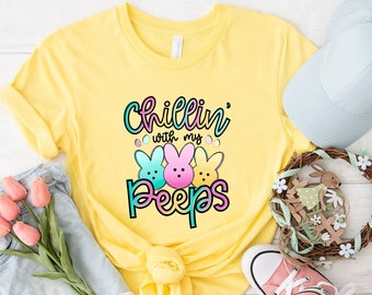 Chilling With My Peeps T-Shirt - Chilling Easter Bunny T-Shirt - Easter Peeps Shirt - Easter Kids Gift - Easter Bunny Kids Shirt, Funny Tee