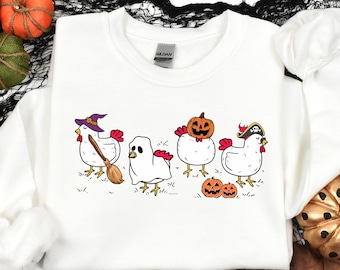 Sweat poulet Halloween, chemise poulet Halloween, t-shirt Halloween drôle, cadeaux d'Halloween pour les amateurs d'animaux de la ferme, sweatshirt poulet effrayant