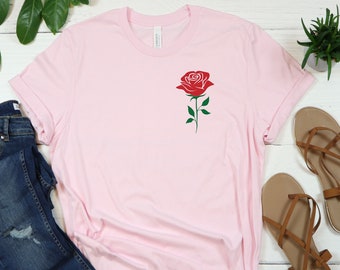 Rose Shirt, Red Rose Shirt, Rose Pocket Shirt, Red Rose Pocket Shirt, Women’s Shirts, Flower Shirt, Rose Lover Shirt, Pocket Print Rose Tee