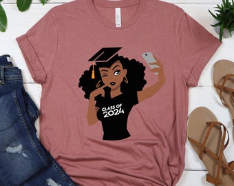 Black Girl 2024 Graduate T-Shirt,Class of 2024 tee, African American Woman Tee, Graduation 2024 Shirt, Customizable Graduation shirt, Name T
