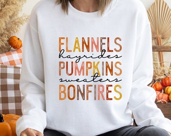 Flannels Hayrides Bonfires Pumpkins Shirt,Fall Shirt, Thanksgiving Shirt, Pumpkin Shirt, Autumn T shirt,Cute Fall Shirt, Womens Fall Shirt