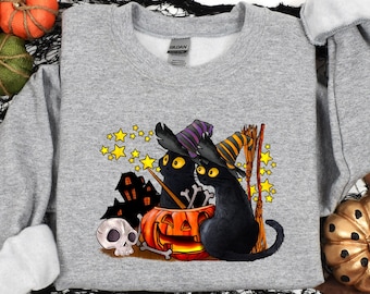 Cat halloween sweatshirt, ghost cat shirt, Halloween Sweater, Halloween Cat Shirt, Cat Lover Shirt, Black Cat Shirt, Spooky Season Cat shirt