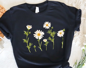 Camisa de margarita, camisa de flores silvestres, flor del mes de nacimiento, camisa de verano, camiseta de flor de margarita, regalo para hermana, camisa de mujer de margarita, regalo para mamá