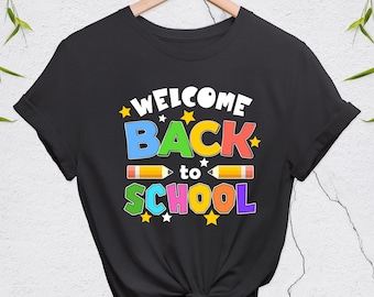 新学期歓迎シャツ、教師シャツ、新学期初日シャツ、新学期シャツ、教師Tシャツ、教師アパレル、こんにちは新学期Tシャツ