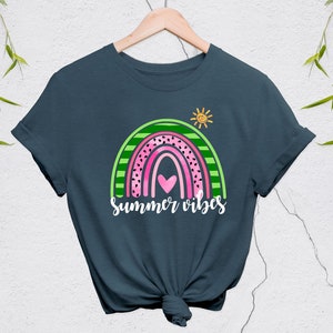 Summer Vibes, Super Cute Summer Pastel Rainbow Design on premium Bella + Canvas unisex Tee, Family matching shirt, Vacation shirt, Summer T