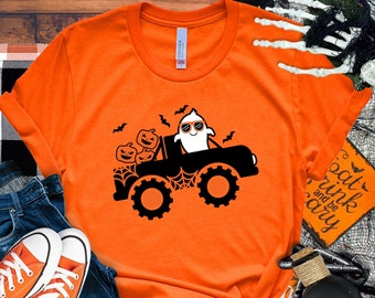 Camisa de camión de Halloween, camisa de Halloween, camiseta gráfica de fantasma lindo, hermanas de Halloween, camisa de bruja, camisa de dinosaurio de truco o trato