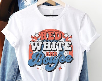 Red White and Boujee, Retro Groovy 4th of July Shirt, Patriotic Rainbow Shirt, Happy 4th of July Shirt, Independence Day, Memorial Day Shirt