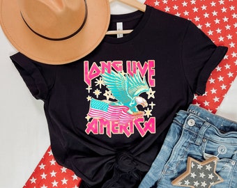 Long Live America Shirt, Eagle Pink USA Flag T Shirt, 4th of July Independence Day Shirt, Patriotic Rock Band Shirt, Fourth of July Shirt