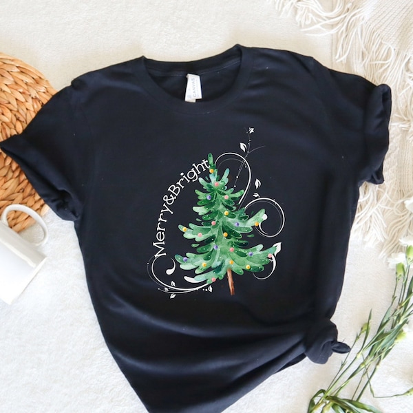 Christmas Shirts, Merry and Bright Shirt, Christmas Tree, Christmas Tshirt, Holiday Shirt, Christmas Shirt, Merry and Bright, Christmas Tee