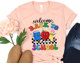 新学期歓迎シャツ、教師シャツ、新学期初日シャツ、新学期シャツ、教師Tシャツ、教師アパレル、こんにちは新学期Tシャツ