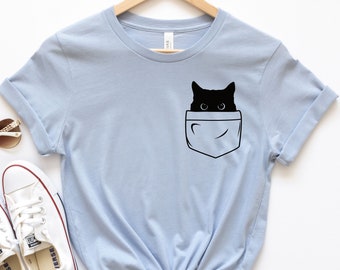 Custom Shirt, Cat Mom, Cat Hiding in Pocket Shirts, Cat Shirts, Pocket Cat tshirt, Kitten T-shirts, Cute Kitty in Pocket Tee, Cat Lover,Cat,