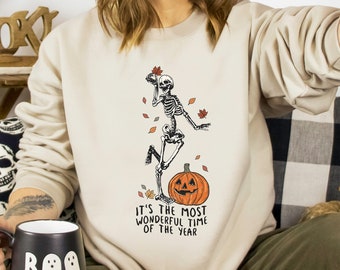 It's The Most Wonderful Time Of The Year Shirt, Halloween Shirt, Fall Shirt, Pumpkin Shirt, Skeleton Fall Halloween, Spooky Scary Skeleton