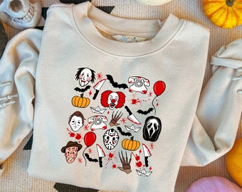 Halloween Doodles Vintage Halloween Shirt Fall Apparel Witchy Clothing Witchy Clothes Fall T-Shirt Short Sleeve Halloween Vintage Tshirt