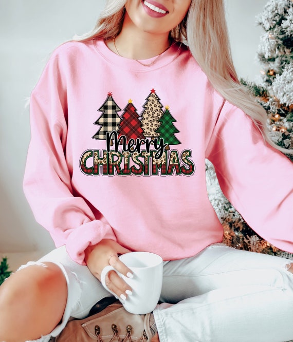 Women's Merry Christmas Tree Raglan Shirt - Buffalo Plaid & Leopard Print, Black, Short Sleeve (Size Small)