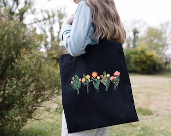 Torba Tote Flowers, Wildflower Cute Tote Bag, Botaniczna Torba Tote Floral, Estetyczna Torba Damska, Kwiatowa Torba Tote, Torba Miłośnika Kwiatów, Flower Lady