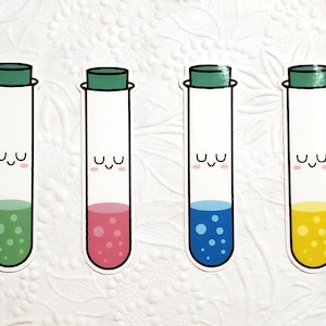 Vinilos de tubo de ensayo / Decorativos / Pegatinas de ciencia / Pegatinas de diario / Kawaii / Pegatina de computadora portátil / Pegatina de botella de agua