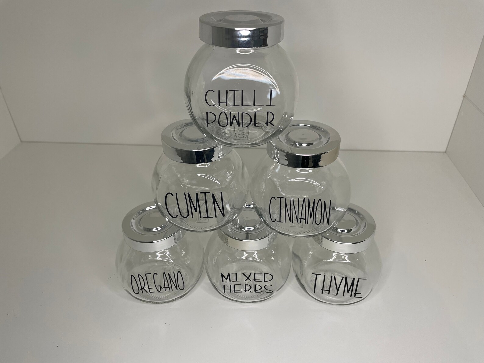 Personalised Glass Herb & Spice Jars With Silver Screw Top Etsy