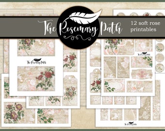 Diario basura imprimible Soft Rose Ephemera perfecto para el diario de álbumes de recortes