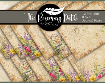 Páginas de diario imprimibles Vintage Botanical para Junk Journal o Grimoire - 6 forrados y 6 sin forro