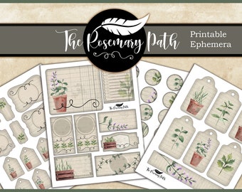 Hierbas en macetas Diseño botánico Efímera imprimible, perfecta para diarios y planificadores de jardines