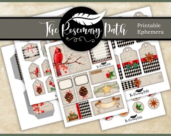 Tema navideño o navideño efímero imprimible en una carta francesa vintage. Perfecto para grimorios o diarios basura. ¡Descarga instantánea!