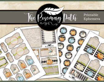 Material efímero imprimible con calabazas con un patrón de arlequín, ¡perfecto para diarios basura, planificadores, etiquetas de regalo y más!