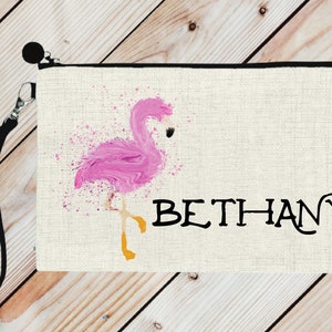 Personalized Flamingo Cosmetic Bag, Personalized Gift Bag, Flamingo Bag