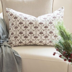Block Print Lumbar Pillow Cover (14x20), Brown Floral Cotton Cushion Cover, Earthy Neutral Decor