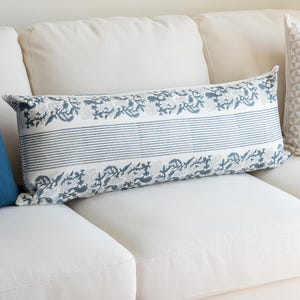 14x36 Lumbar Pillow Cover | White Floral Long Lumbar Pillow | Oversized Lumbar | Block Print Pillow | Decorative Bed Pillow | White Neutral