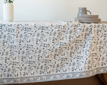 Block Print Tablecloth | Floral Table Cover | Rectangle Tablecloth | Thanksgiving Tablecloth | Large Tablecloth | Vintage Style Tablecloth