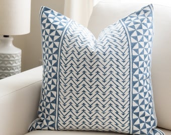 Block Print Pillow | 20x20 Pillow Cover | 22x22 Pillow | 14x36 Lumbar | Decorative Cushion Cover | Blue Pillow | Long Pillow Cover