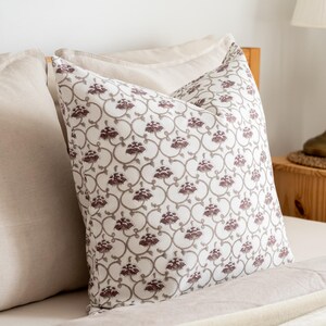 Warm Floral Block Print Pillow Cover, Earth Tone Throw Pillow, Handmade Cotton Cushion, Spring Boho Farmhouse Decor, Artisan Indian Accent
